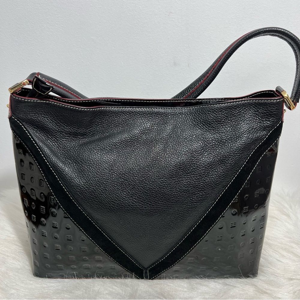 NWT Arcadia Made in Italy Black Patent‎ Leather Gold Studded Bag - Picture 7 of 15